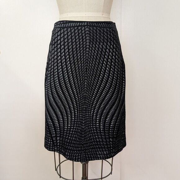 Diane Von Furstenberg Skirt Black White Optic Wool Blend Knit Stretchy Skirt 10 - Picture 2 of 6